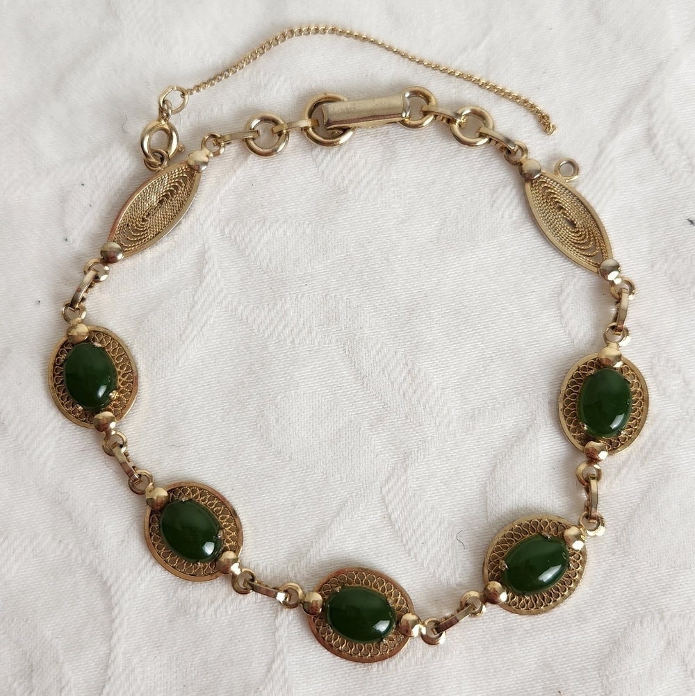 Vintage Jade Filigree Bracelet - Picture 2 of 5
